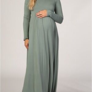 PinkBlush Off Shoulder Maternity Maxi Dress (Sage Green)